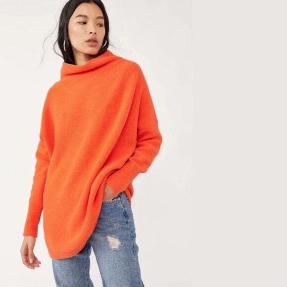 Free People Ottoman Slouchy Tunic Sweater Audacious Orange Small 262 - Picture 1 of 7